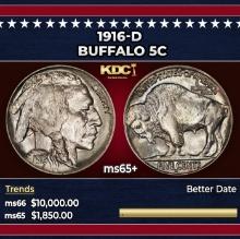 1916-d Buffalo Nickel 5c ms65+ SEGS