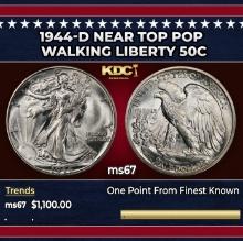 1944-d Walking Liberty Half Dollar Near Top Pop 50c ms67 SEGS
