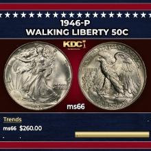 1946-p Walking Liberty Half Dollar 50c Grades ms66