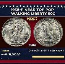 1938-p Walking Liberty Half Dollar Near Top Pop 50c ms67 SEGS