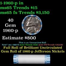 BU Shotgun Jefferson 5c roll, 1960-p 40 pcs Bank $2 Nickel Wrapper