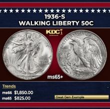 1936-s Walking Liberty Half Dollar 50c ms65+ SEGS