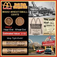 Lincoln Wheat Cent 1c Mixed Roll Orig Brandt McDonalds Wrapper, 1955-p end, Wheat other end
