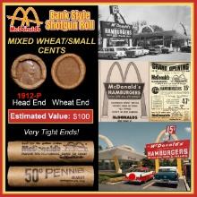Lincoln Wheat Cent 1c Mixed Roll Orig Brandt McDonalds Wrapper, 1912-p end, Wheat other end