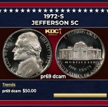 1972-s Proof Jefferson Nickel 5c pr69 dcam SEGS