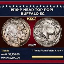 1916-p Buffalo Nickel Near Top Pop! 5c ms67 SEGS