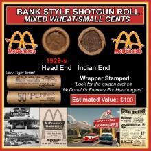 Lincoln Wheat Cent 1c Mixed Roll Orig Brandt McDonalds Wrapper, 1929-s end, Indian other end