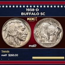 1938-d Buffalo Nickel 5c ms67 SEGS