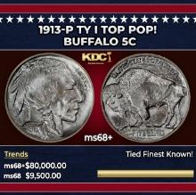 1913-p Ty I Buffalo Nickel TOP POP! 5c ms68+ SEGS