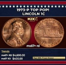 1973-p Lincoln Cent TOP POP! 1c ms67+ rd SEGS