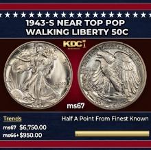 1943-s Walking Liberty Half Dollar Near Top Pop 50c ms67 SEGS