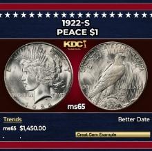 1922-s Peace Dollar $1 ms65 SEGS