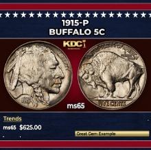 1915-p Buffalo Nickel 5c Grades ms65