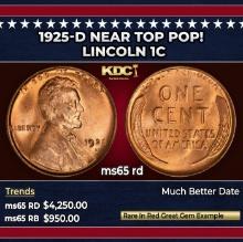 1925-d Lincoln Cent Near Top Pop! 1c ms65 rd SEGS