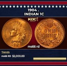 1904 Indian Cent . 1c ms66 rd SEGS