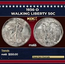 1936-d Walking Liberty Half Dollar 50c Grades ms65