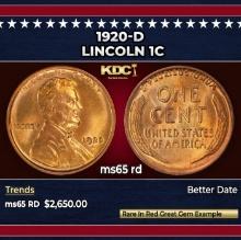 1920-d Lincoln Cent 1c ms65 rd SEGS