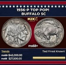 1936-p Buffalo Nickel TOP POP! 5c ms68+ SEGS