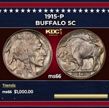 1915-p Buffalo Nickel 5c ms66 SEGS