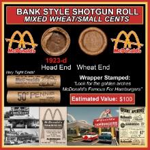 Lincoln Wheat Cent 1c Mixed Roll Orig Brandt McDonalds Wrapper, 1923-d end, Wheat other end
