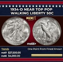 1934-d Walking Liberty Half Dollar Near Top Pop 50c ms66+ SEGS