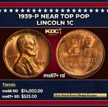 1939-p Lincoln Cent Near Top Pop 1c ms67+ rd SEGS