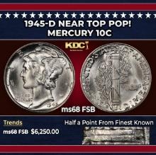1945-d Mercury Dime Near Top Pop! 10c ms68 FSB SEGS