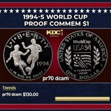 1994-S World Cup Proof Modern Commem Dollar $1 pr70 dcam SEGS