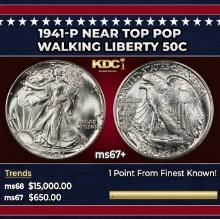 1941-p Walking Liberty Half Dollar Near Top Pop 50c ms67+ SEGS