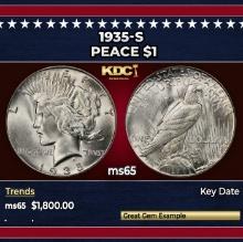1935-s Peace Dollar $1 ms65 SEGS