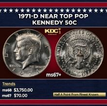 1971-d Kennedy Half Dollar Near Top Pop 50c ms67+ SEGS