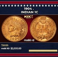 1904 Indian Cent . 1c ms66 rd SEGS