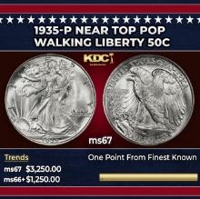 1935-p Walking Liberty Half Dollar Near Top Pop 50c ms67 SEGS