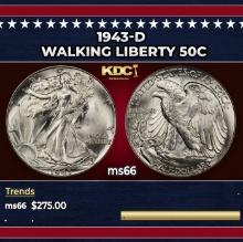 1943-d Walking Liberty Half Dollar 50c Grades ms66