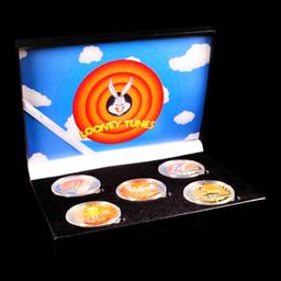 5 Coin Loony Tunes Gold Plated Round Collection Bugs Bunny, Daffy Duck, Tweety, Sylvester, Taz
