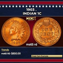 1903 Indian Cent . 1c Grades ms65 rd