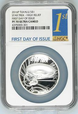 NGC NGC 2016-p Star Trek USS Enterprise High Relief  1oz Silver $1 Australlian Tuvalu  Proof pr70 dc