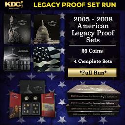 2005-2008 Full Run of US Mint American Legacy Proof Sets - 56 Coins Total, 4 Complete Sets Over 6 oz