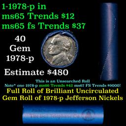 BU Shotgun Jefferson 5c roll, 1978-p 40 pcs Bank $2 Nickel Wrapper