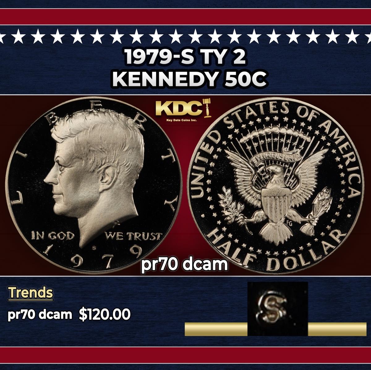 1979-s Ty 2 Proof Kennedy Half Dollar 50c pr70 dcam SEGS