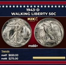 1943-d Walking Liberty Half Dollar 50c ms66+ SEGS