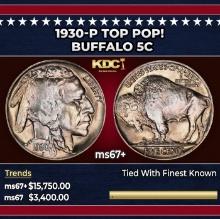 1930-p Buffalo Nickel TOP POP! 5c ms67+ SEGS