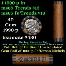 BU Shotgun Jefferson 5c roll, 1996-p 40 pcs Bank $2 Nickel Wrapper