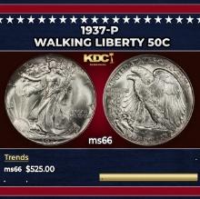 1937-p Walking Liberty Half Dollar 50c Grades ms66