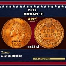 1903 Indian Cent . 1c Grades ms65 rd