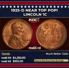 1925-d Lincoln Cent Near Top Pop! 1c ms65 rd SEGS