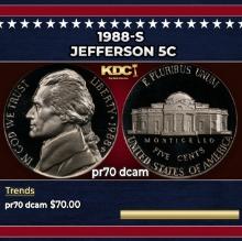 1988-s Proof Jefferson Nickel 5c pr70 dcam SEGS