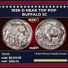 1938-d Buffalo Nickel Near Top Pop 5c ms67+ SEGS