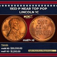 1933-p Lincoln Cent Near Top Pop 1c ms67+ rd SEGS