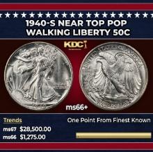 1940-s Walking Liberty Half Dollar Near Top Pop 50c ms66+ SEGS